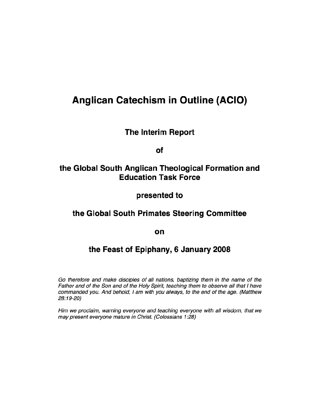 Anglican Catechism in Outline